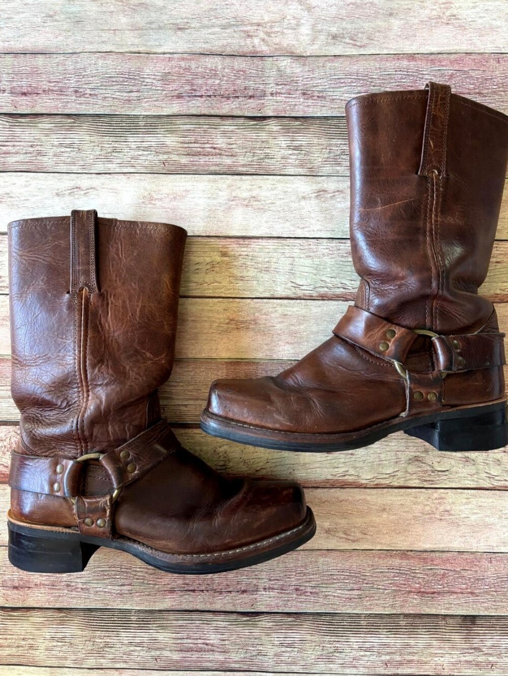 Frye Harness 12R boots rich brown leather